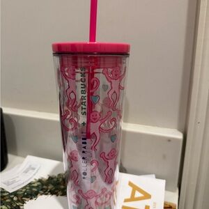 Starbucks Roller Rabbit Pink and White Tumbler